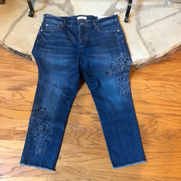 LOFT Denim - NWT LOFT Embroidered Boyfriend Jeans Blue Wash 12